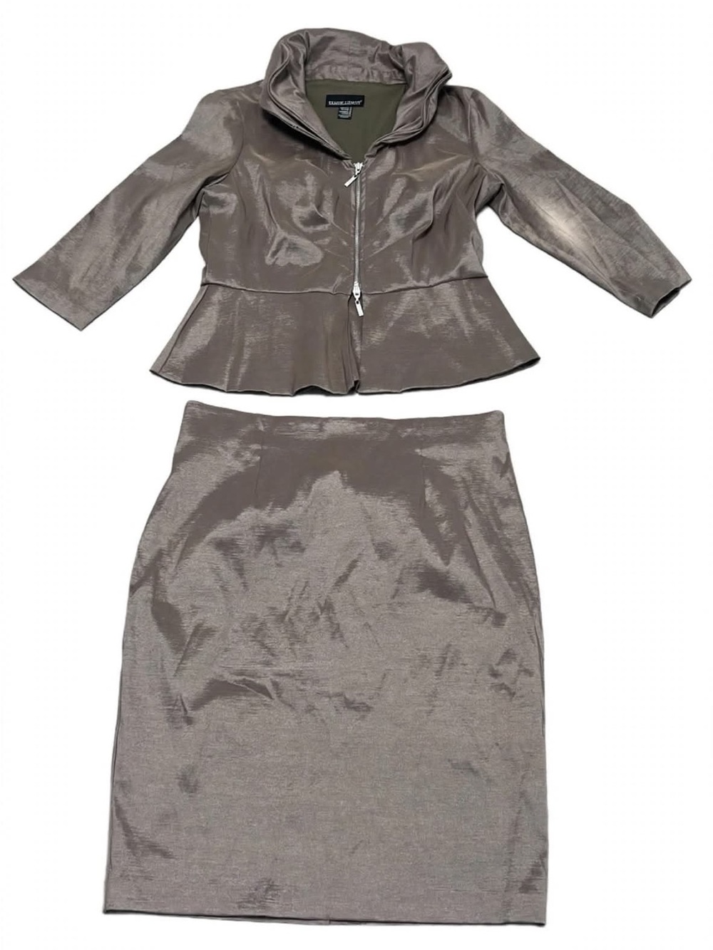 Frank Lyman NWT Size 14 Taupe Shimmer 2-Piece Peplum Jacket + Skirt Suit Set 332